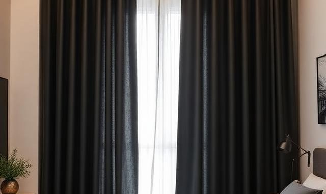 Moderne donkere gordijnen met ruimtelijk effect