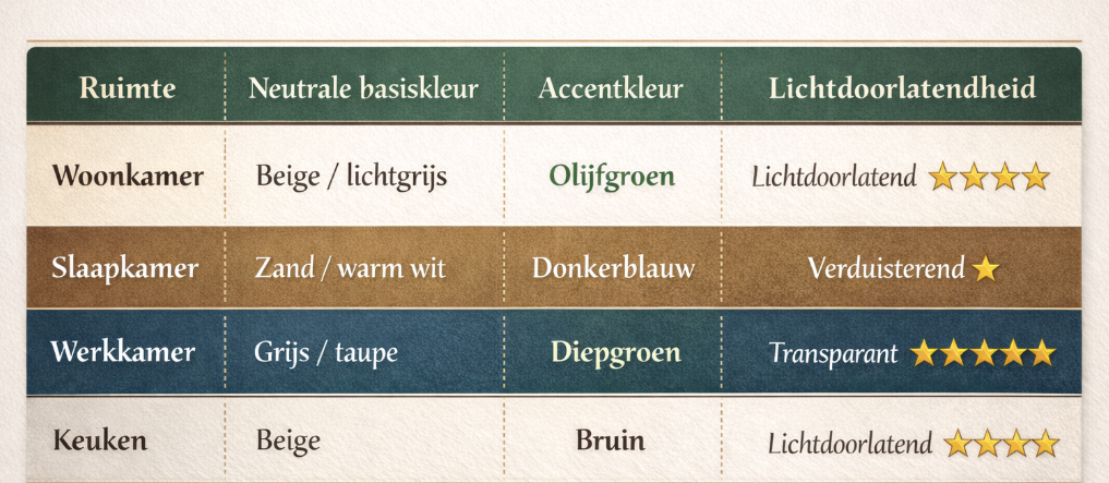 Vergelijking van gordijnen