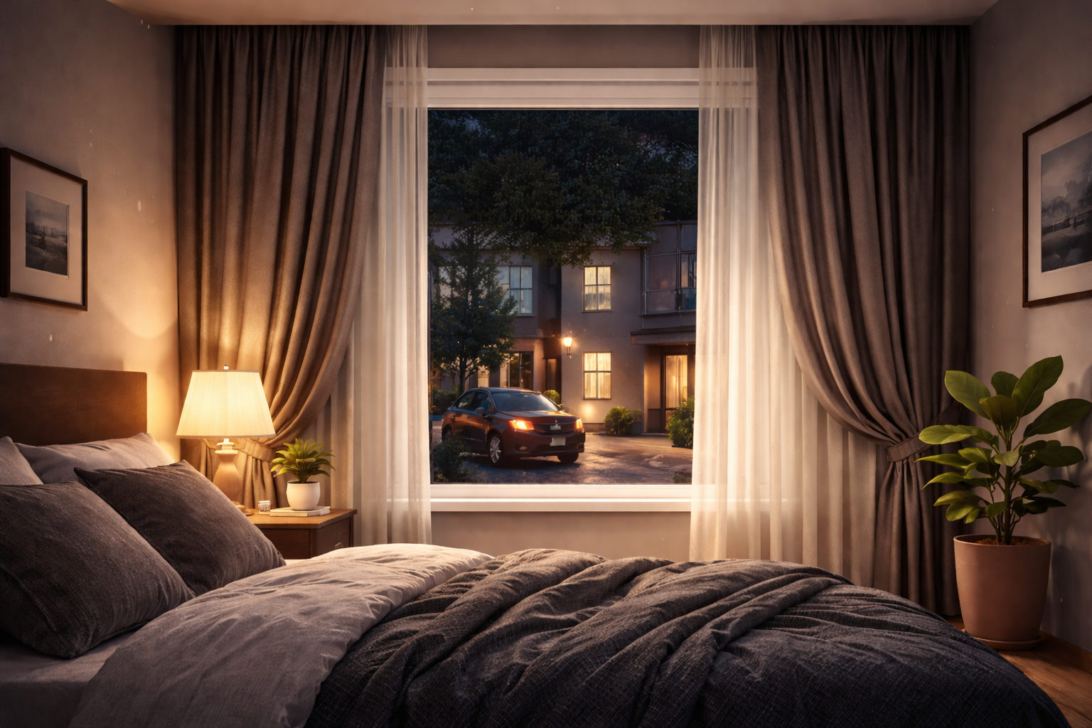 slaapkamer aan de straat raamdecoratie