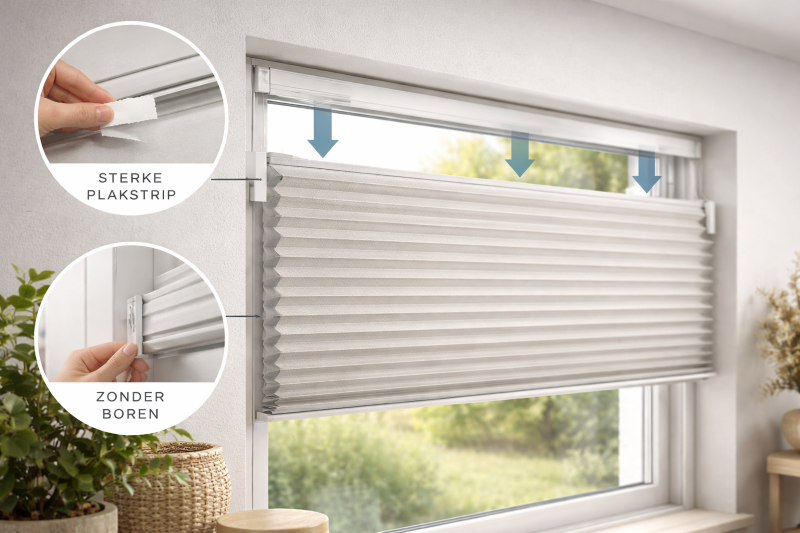 Plissegordijnen zonder boren, 3M plakken / plakstrips of Magneet perfectframe