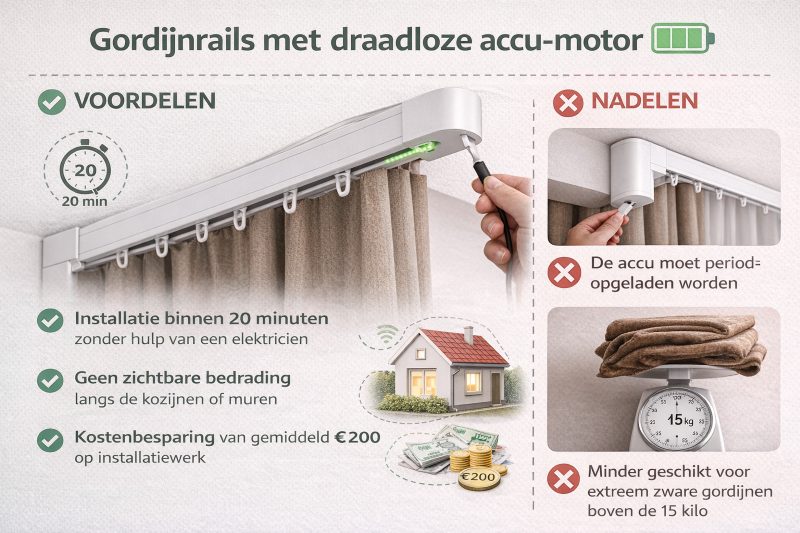 Gordijnrails met draadloze motor,  voordelen en nadelen