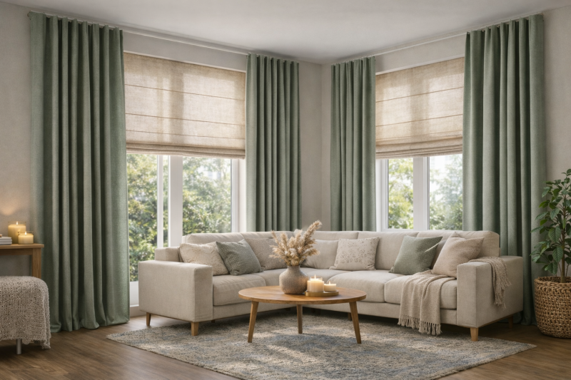 linnen vouwgordijn, overgordijnen