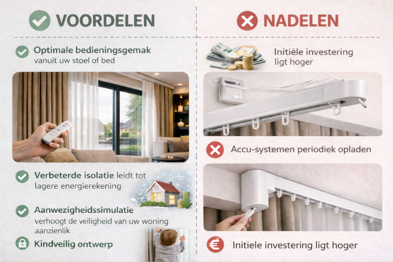 Gordijnrails elektrisch, voor en nadelen