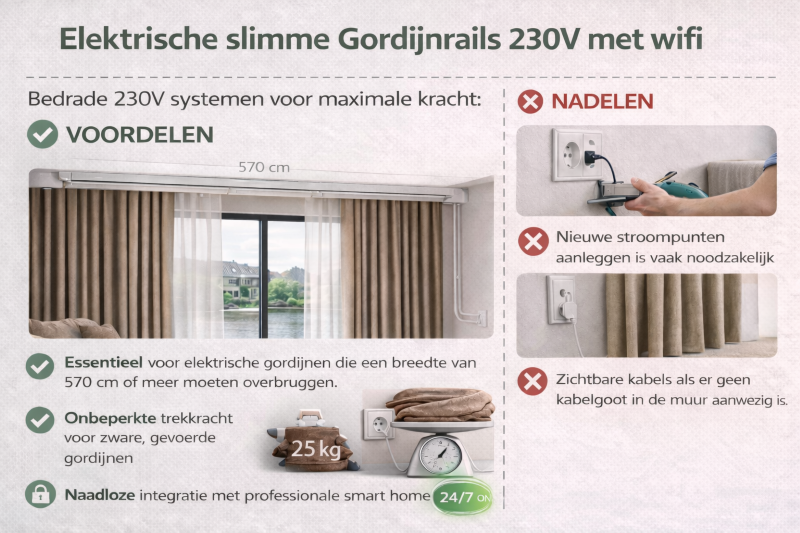 Elektrische gordijnrails, slimme gordijnrails 230V met wifi, voordelen en nadelen