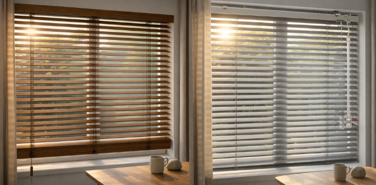 aluminium en houten jaloezieen