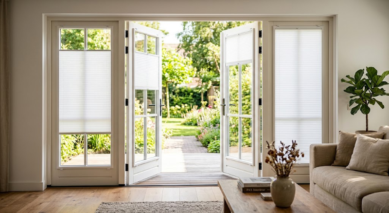 Plissegordijnen Op Maat Zonder Boren Wit Honinggraad Plisse Openslaande Deuren