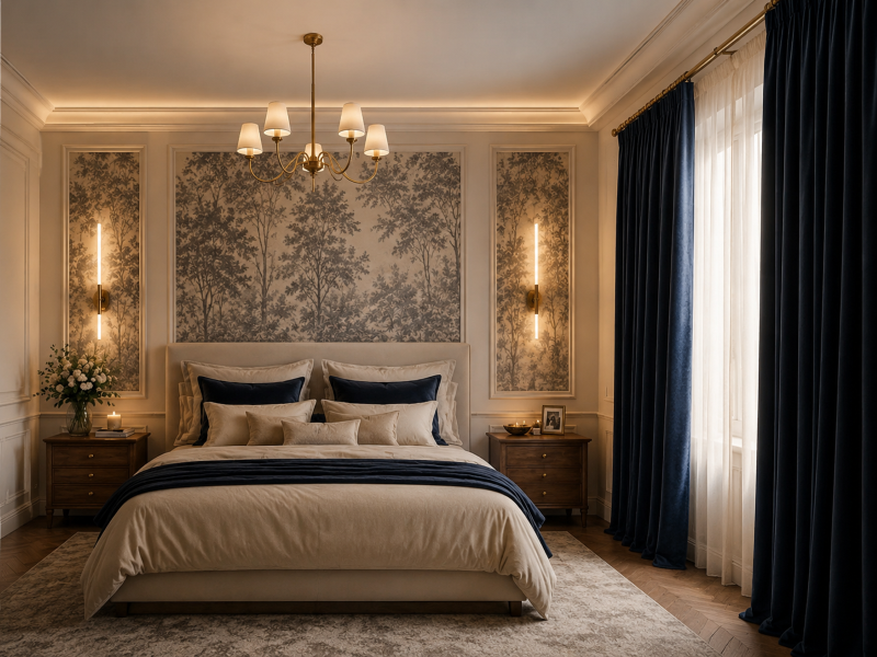Inbetween Gecombineerd Met Overgordijnen In Art Deco Slaapkamer