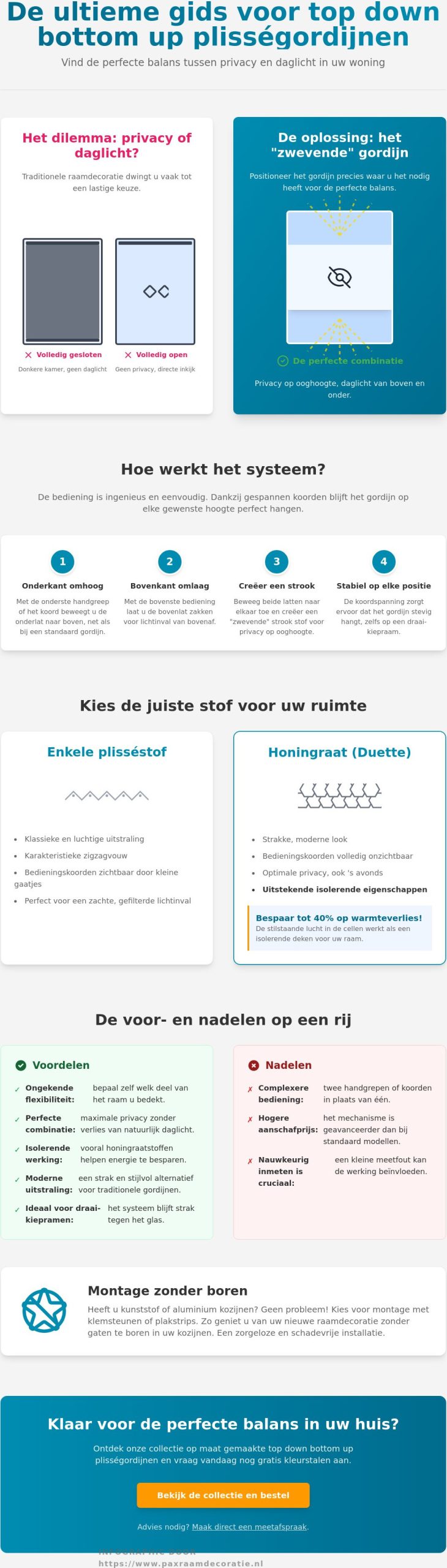 Top down bottom up plisségordijn: de perfecte balans tussen licht en privacy in 2026