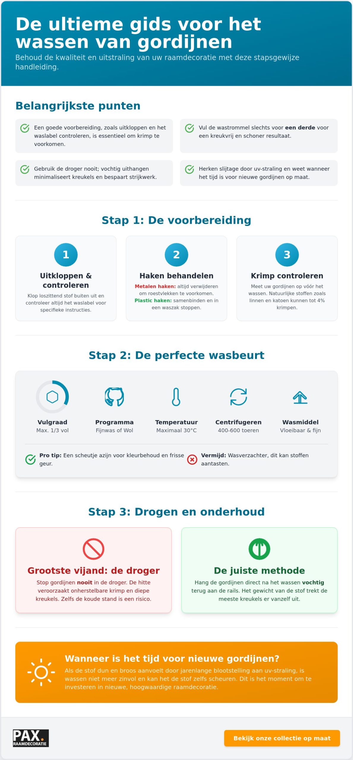 Gordijnen wassen: zo worden ze weer fris schoon en kreukvrij.