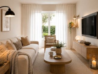 Smalle woonkamer met linnnen-look inbetweens