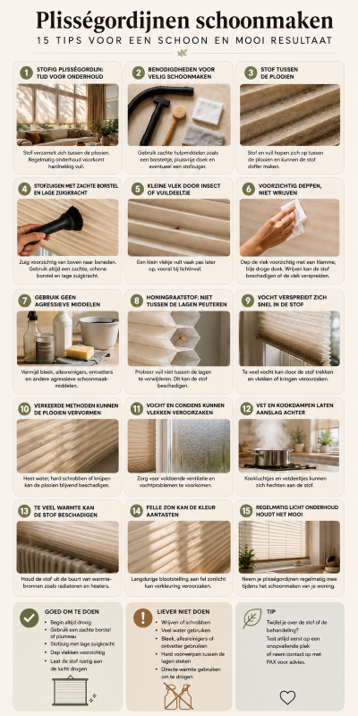 infographic plissegordijnen schoonmaken staand